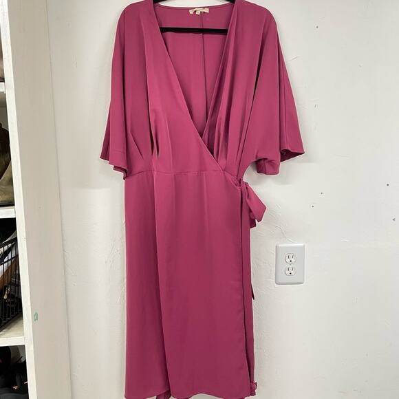 Standards & Practices Dusty Pink Short Sleeve Wrap Style Midi Dress Womens 3X - Picture 1 of 9